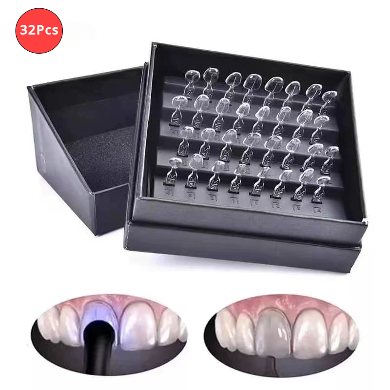 Teeth Whitening Moulds - 歯科コンポジットレジン埋め込み型キット、光の硬化、AMD、前髪歯型、歯のホワイトニング、識別ツール、32個セット