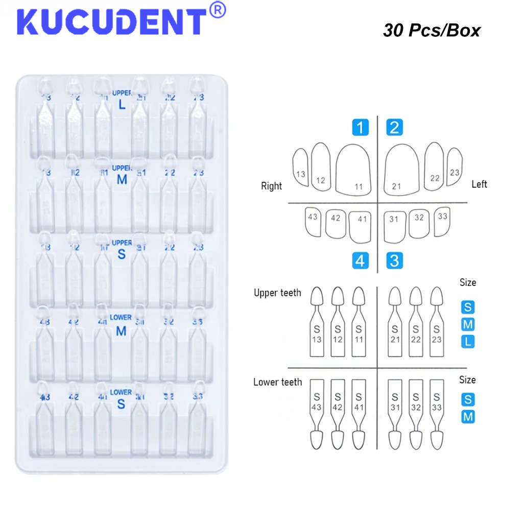 Teeth Whitening Moulds - 30個入り／セット 歯科用ベニア成形キット、前歯用、美容ベニア、オートクレーブ対応、前歯用、迅速な歯のホワイトニングツール