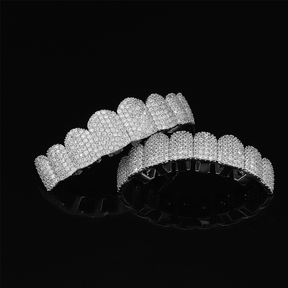 シルバーメッキのフルアイスアウトCZジルコン歯グリルズ上下セ - Teeth Whitening Moulds のレビューと価格