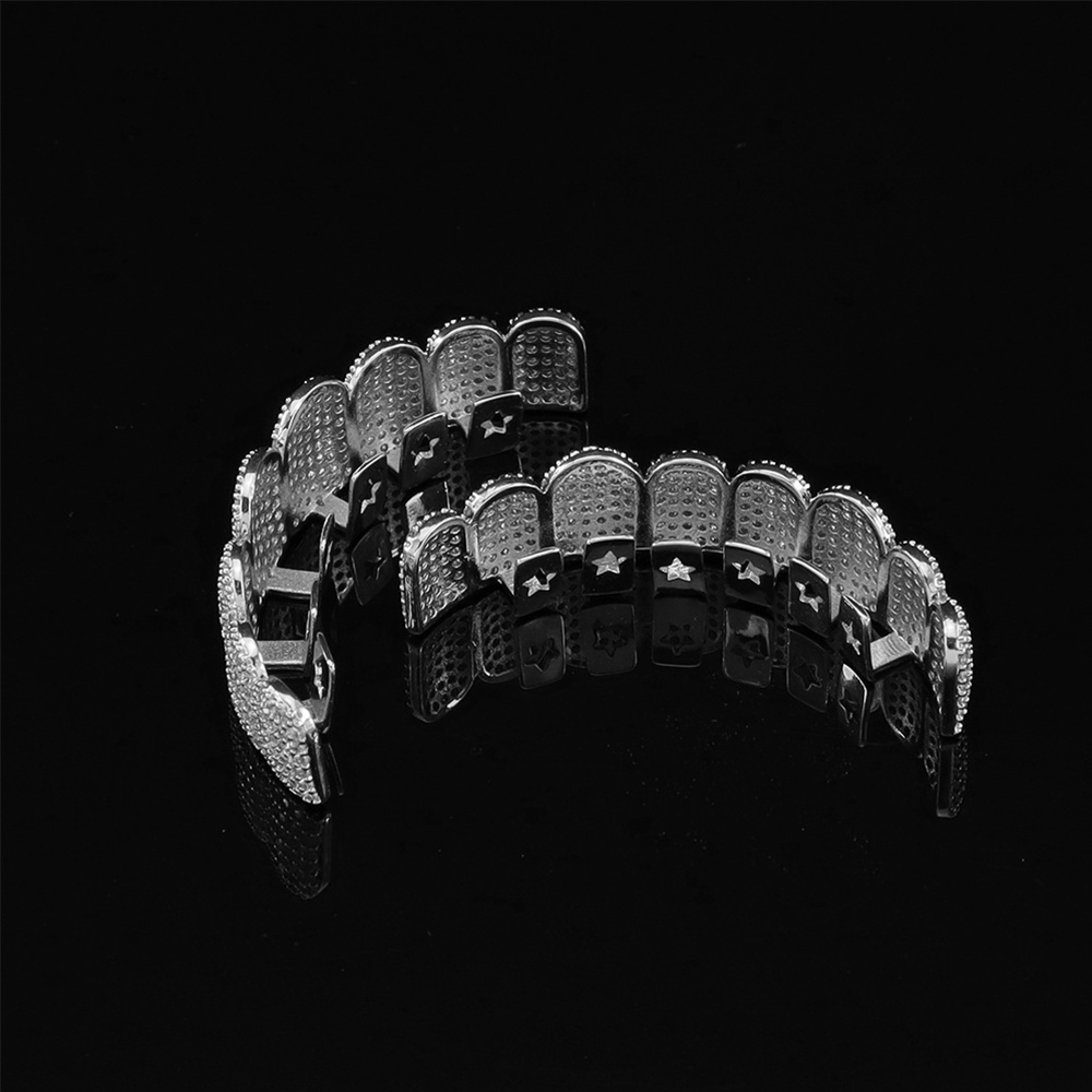 シルバーメッキのフルアイスアウトCZジルコン歯グリルズ上下セ - Teeth Whitening Moulds のレビューと価格